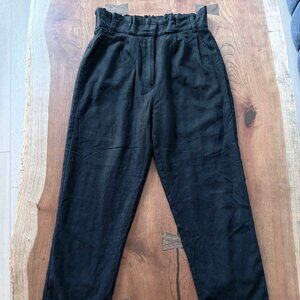 Black High-Rise Cinched Waist Dress Pants